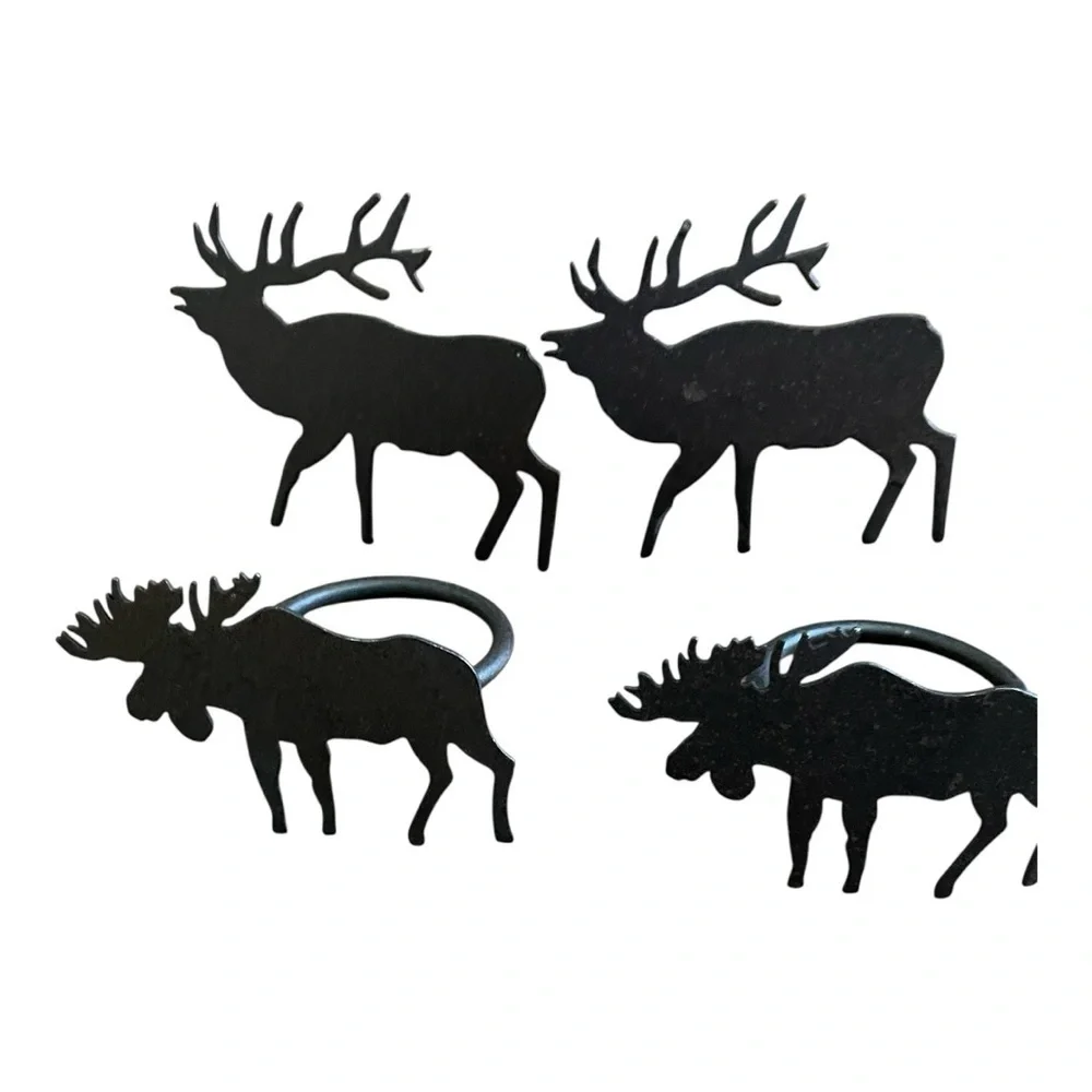 Napkin Rings, 4 Wrought Iron Moose Handmade in USA, Black Matte Finish, Unique.